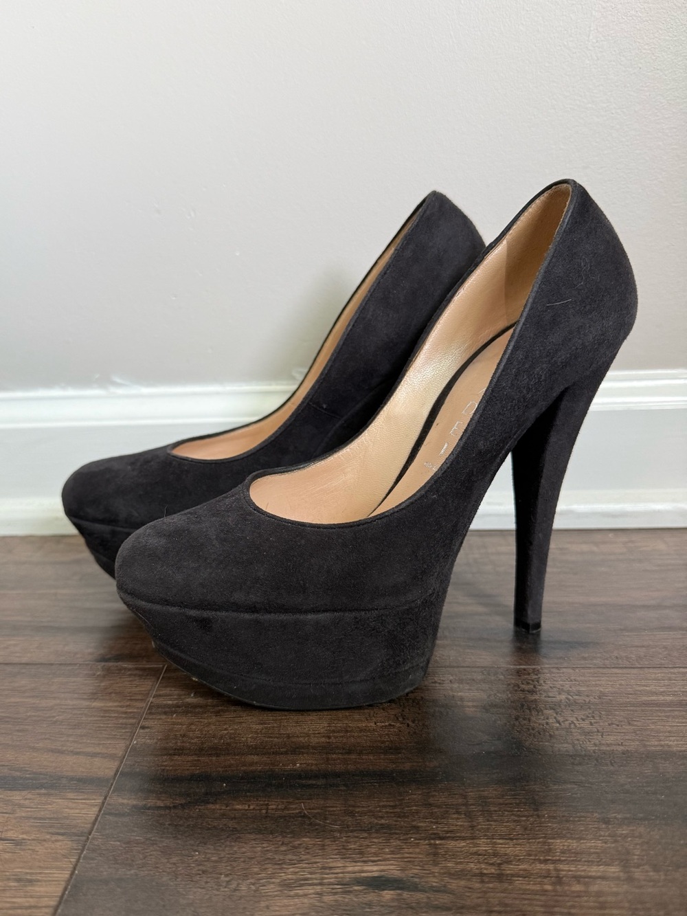 Casadei Black Suede Platform Stiletto Pumps